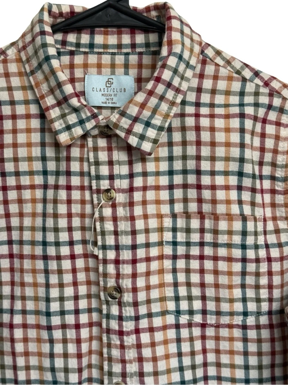 Class Club Boy’s Long Sleeve Ivory Plaid Button Up Sport Shirt LIKE NEW 14/16